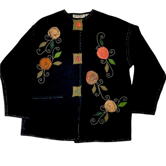 Vintage Anage Embroidered Floral Apppliqué Wool Blazer Jacket - Picture 1 of 7
